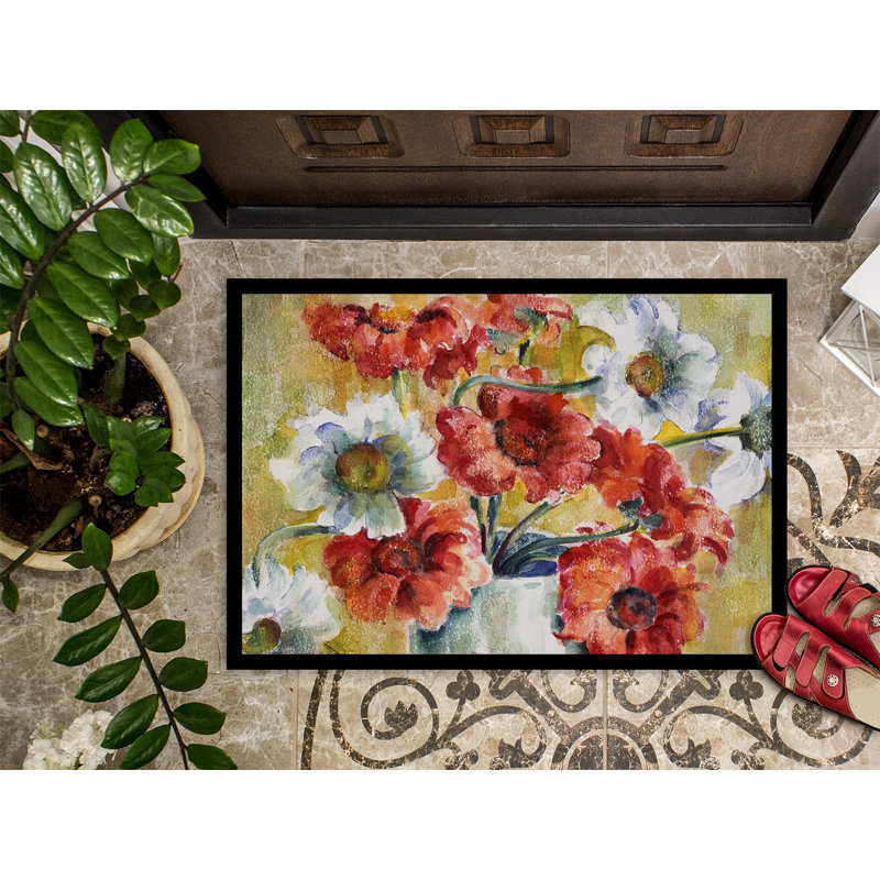 Paillasson d’extérieur antidérapant Weeksville Flowers, Rectangle 2 pi x 3 pi