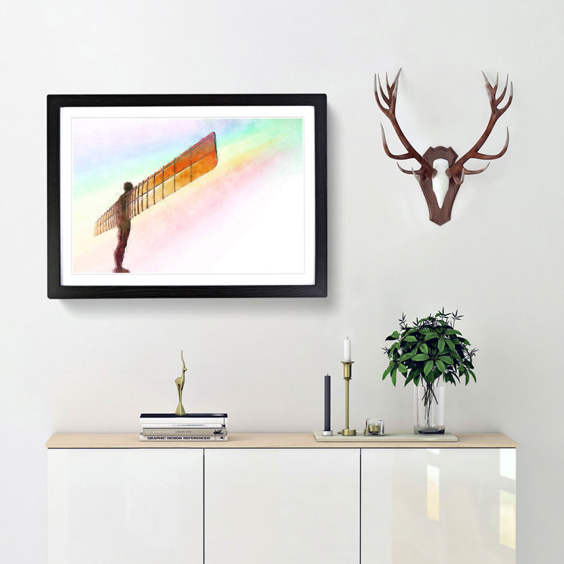 Rainbow On The Angel Of The North - Single Picture Frame Painting on MDF, Black, 62cm H x 87cm W x 2cm D