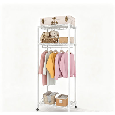 Portant à vêtements robuste, organisateur de vêtements autoportant à 3 niveaux avec tringle et tablettes réglables pour la chambre à coucher, la salle de lavage et le vestibule, capacité de 684 lb
