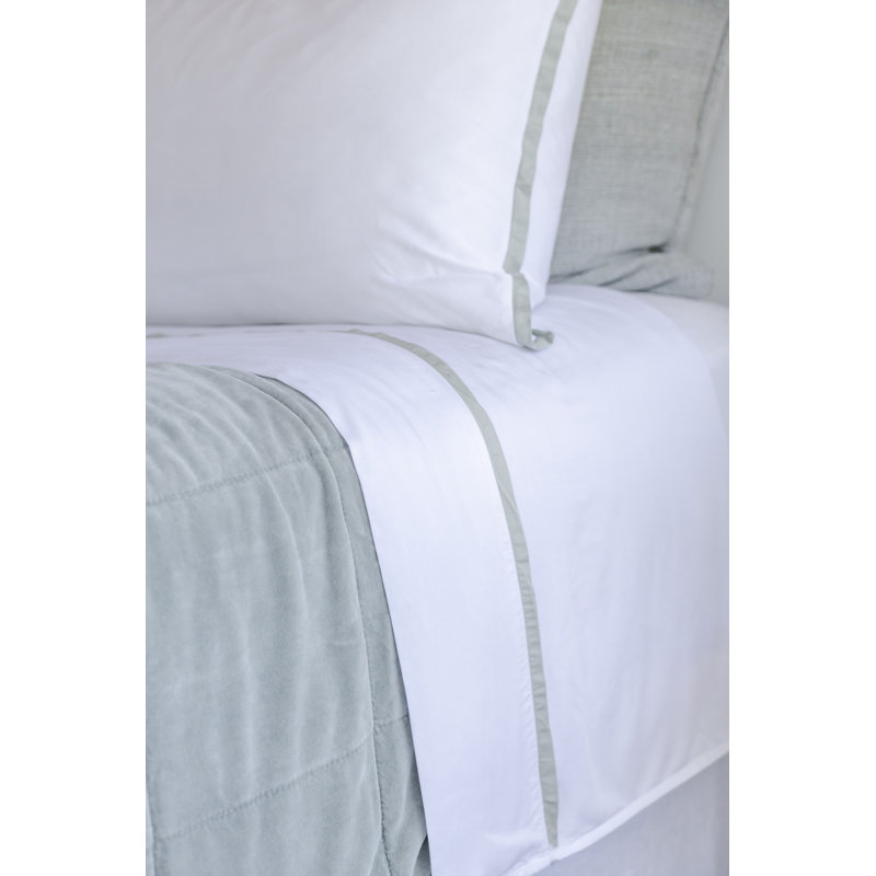 Langston Sheet Set, King, White/Sea Glass