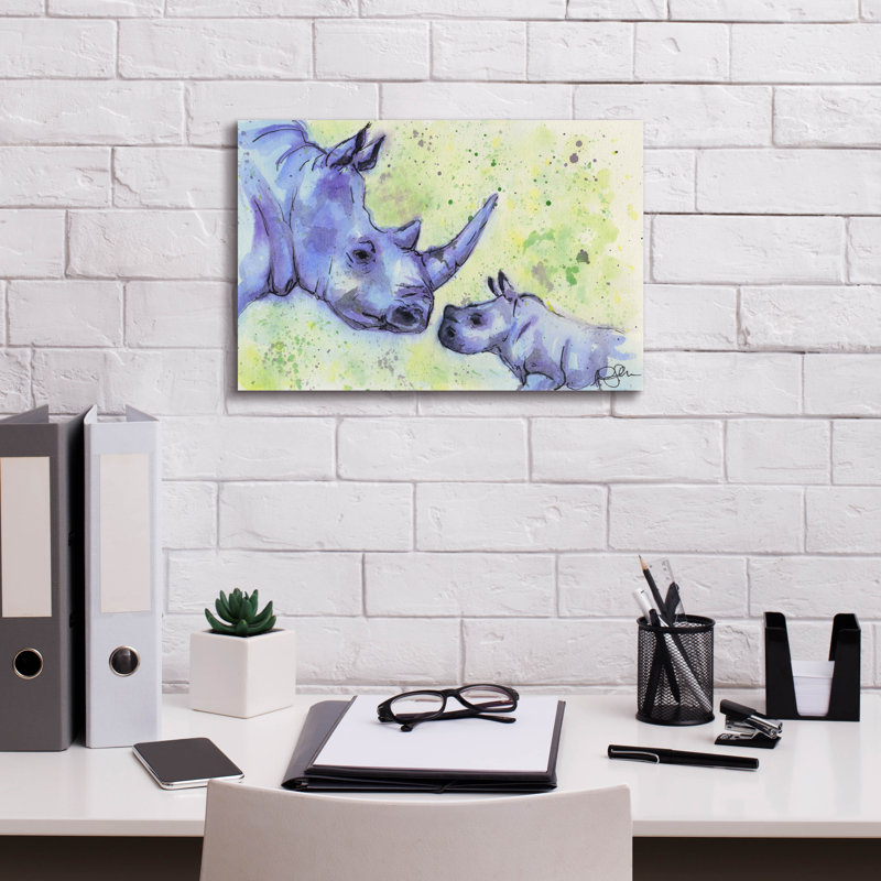 Toile épique «Rhino and Calf» par Anika Goodhue, graffiti épique, 40 po x 26 po, H 12 po x l 18 po x P 0,75 po