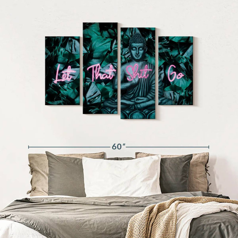 «Funny Buddha Quote», ensemble de 4 impressions sur toile 4 pièces, H 32 po x l 52 po x P 1,25 po