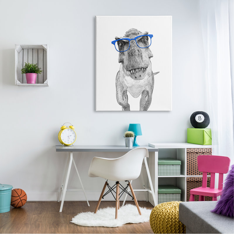 «Adorable», T-Rex, dinosaure bleu, lunettes bleues, illustration sur toile surdimensionnée par Annalisa Latella, Toile tendue