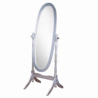 Traditional Queen Anna Style Wood Floor Cheval Mirror, Silver Finish