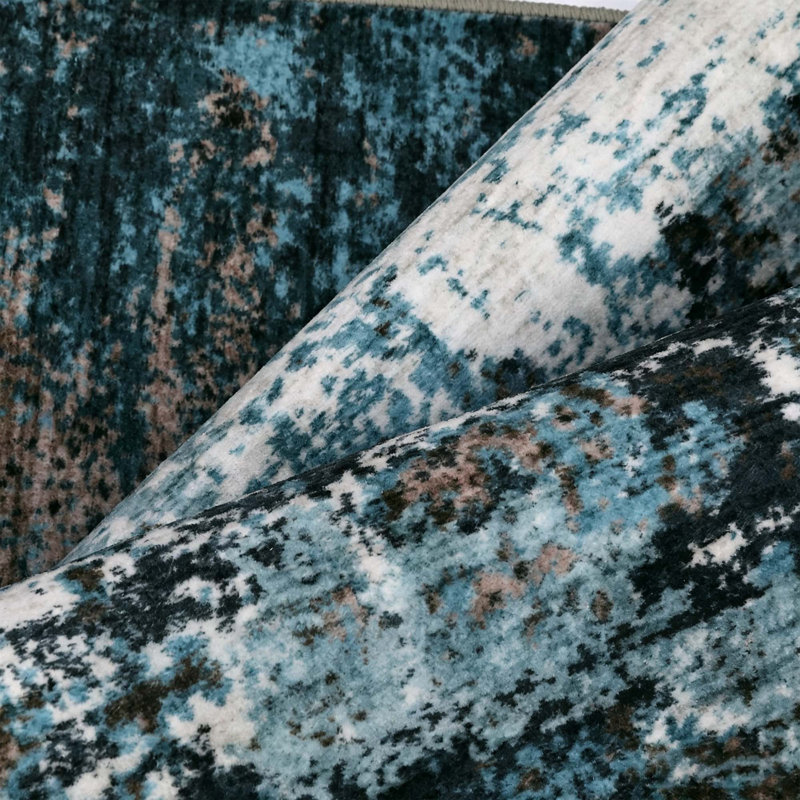 Tapis colorés et lavables abstraits pour couloir, chambre à coucher et salon, Bleu, Runner 2' x 6'