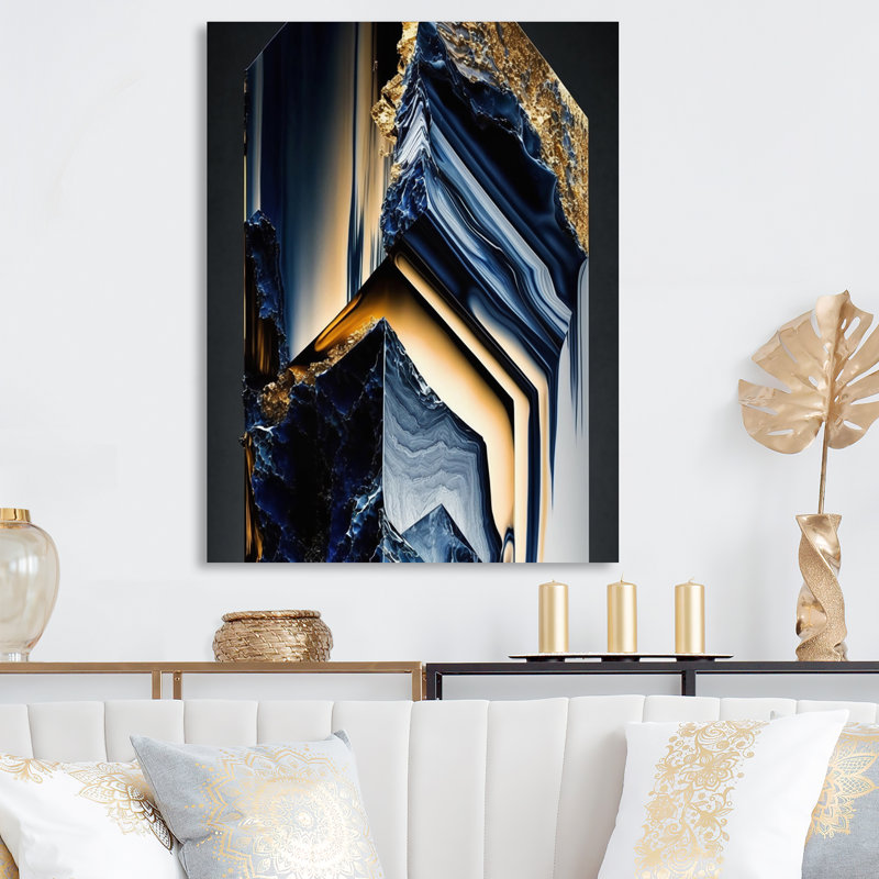 «Abstract Geode Geometric Blue IV», reproduction sur toile, L 12 po x H 20 po, Toile tendue