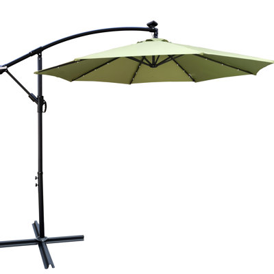10 Ft Outdoor Umbrella With Solar Led Lights - Waterproof, Fade , 8 Ribs, Crank, Cross Base For Garden Deck Backyard Pool Patio Powered Colorfast,