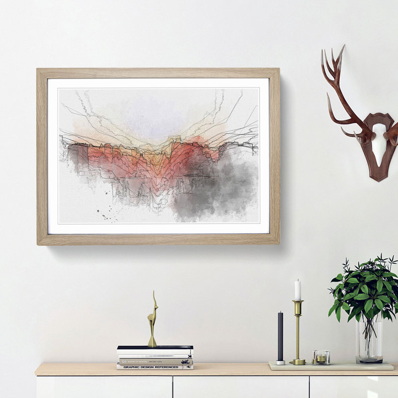 Beijing Skyline at Sunset in Abstract - Picture Frame Graphic Art Print, 62cm H x 87cm W x 2cm D, Oak Framed