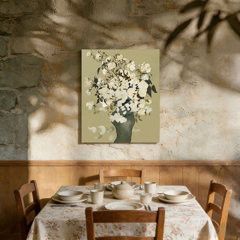 «Neutral White Still Life Roses», art mural non encadré, L 36 po x l 24 po