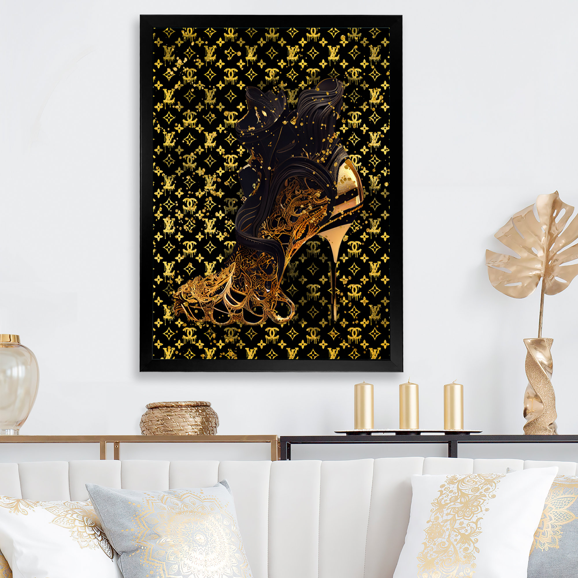 Luxury Brand Stiletto Design - Print on Canvas Design Art Size: 32 H x 16 W x 1 D, Format: Gold Picture Framed Canvas
