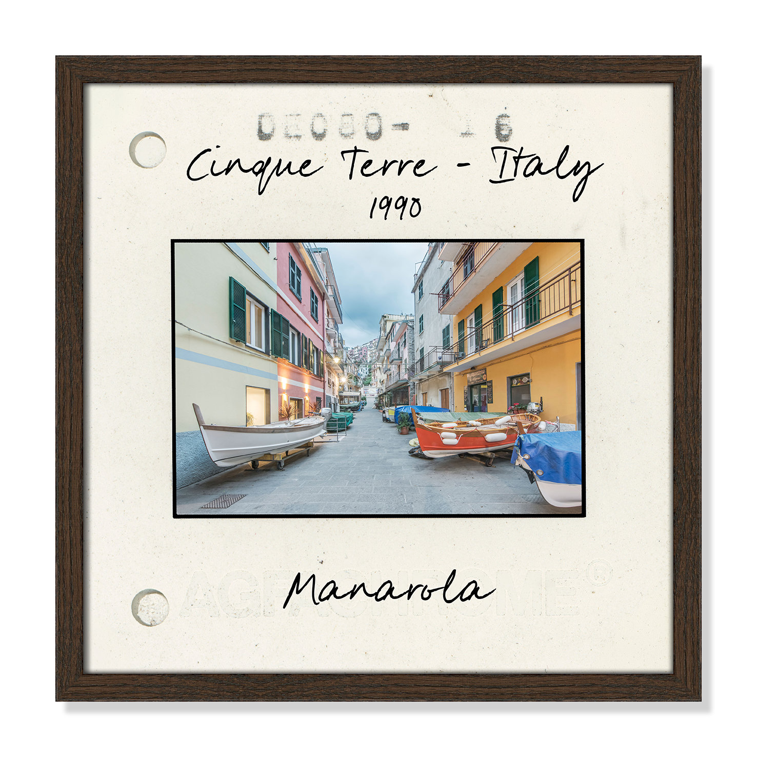 Cinque Terre, Italy - Manarola Print by Danita Delmont, 17" H x 17" W x 0.75" D, Walnut Single Picture Framed Paper