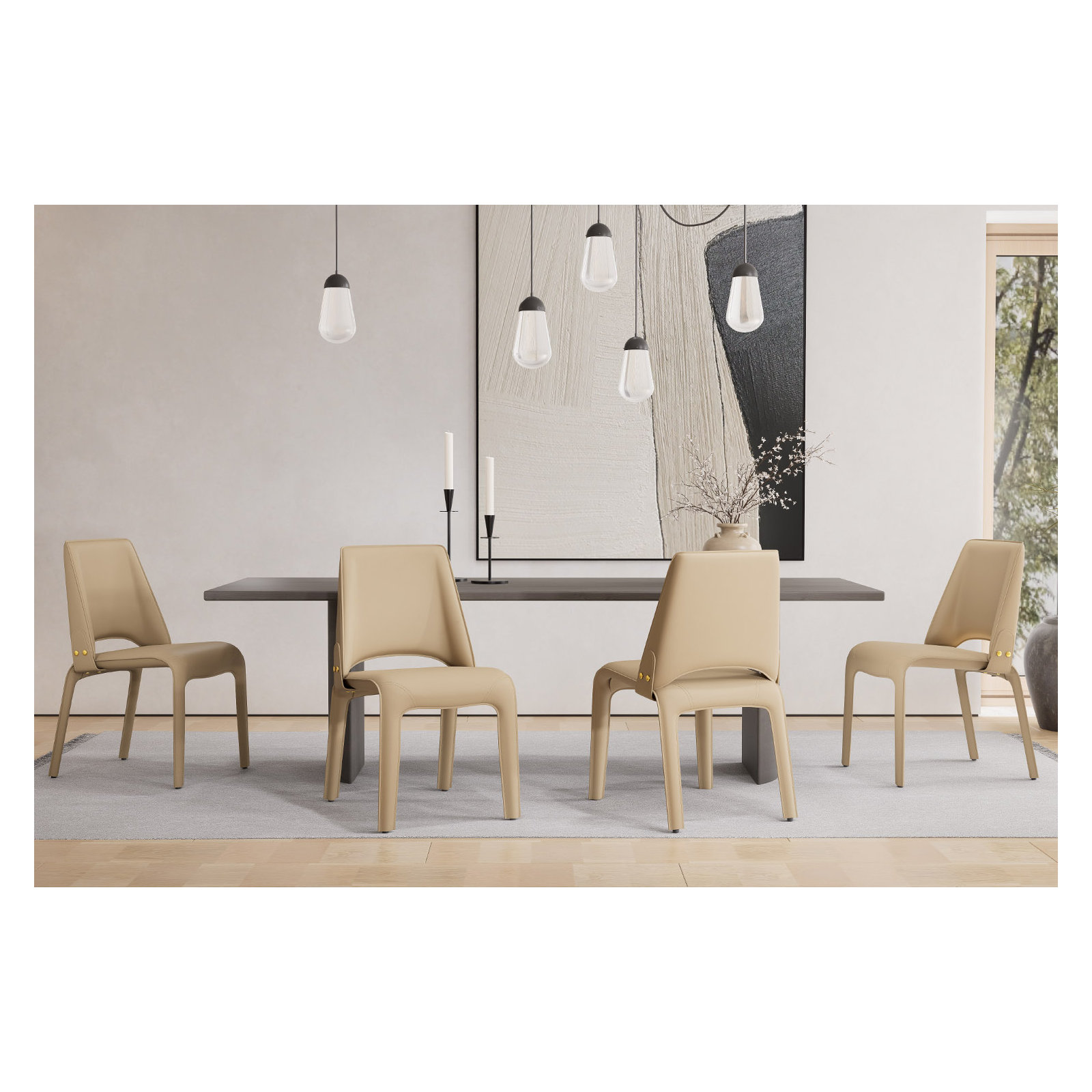 Vannes Vegan Leather Dining Chair, 4, Tan, Minimal Assembly Needed