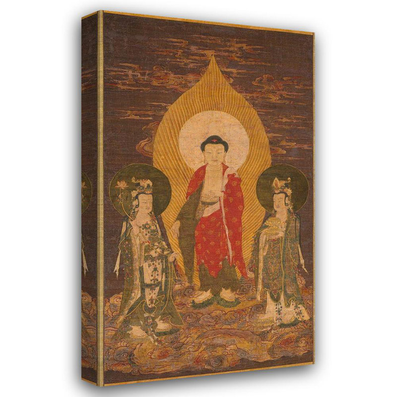 «Bungalow Rose dynasty, China Ming», art tendu sur toile avec la triade Amitabha, H 24 po x l 15 po