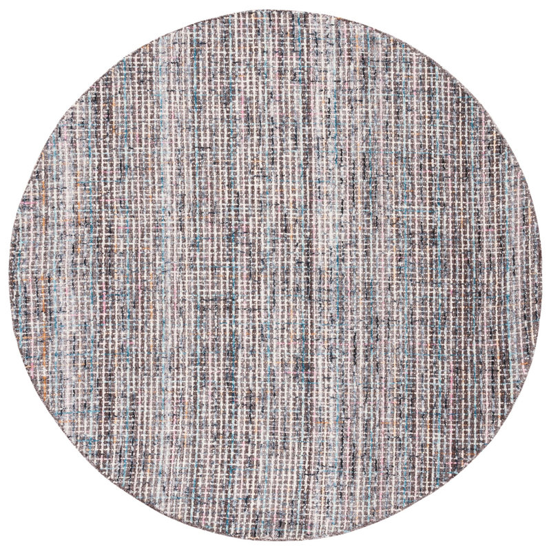 Tapis en laine / coton touffeté à la main abstrait en brun / gris, Rond 6 pi