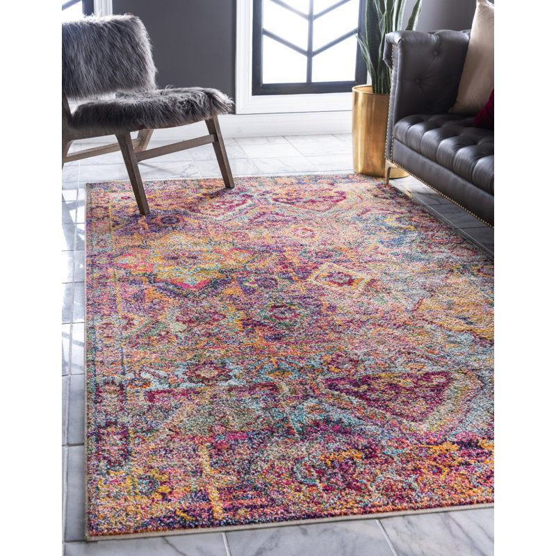 Ector Abstract Yellow/Red/Orange Area Rug, Rectangle 5'1" x 8'