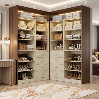 Bettyann Closet System With 8 Drawers, Sensor Light, Adjustable Shelves