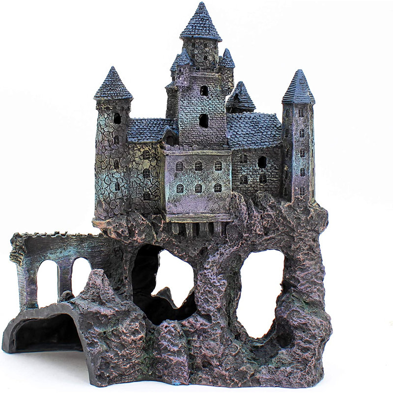 Extra Large Gray Resin Medieval Castle Aquarium Ornament