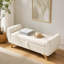 Banc de rangement moderne en velours côtelé de 145 cm de large, avec espace de rangement intégré et pieds en bois. Convient aux chambres et aux couloirs. Couleur : beige.