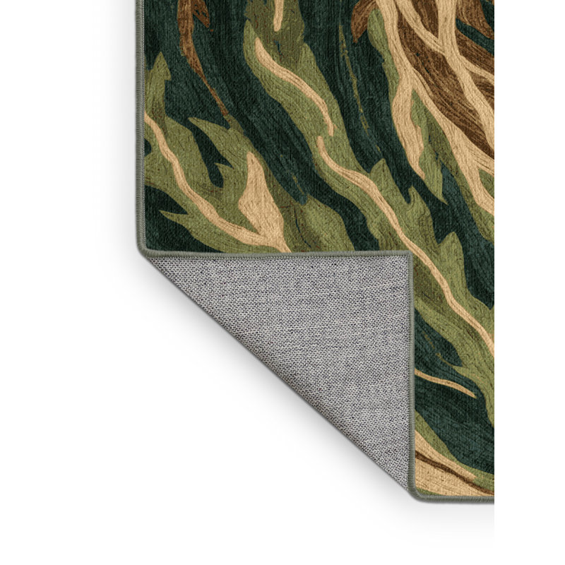 Machine Washable Nature Green Area Rug, Square 8'