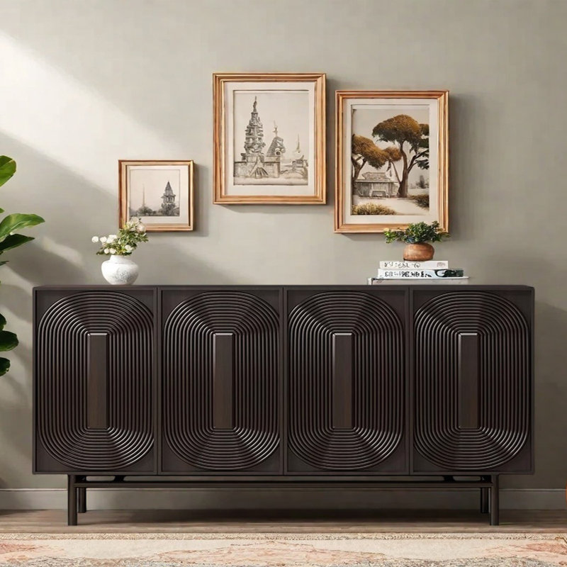 Buffet rétro à quatre portes, H 33,46 po x l 62,99 po x P 15,75 po