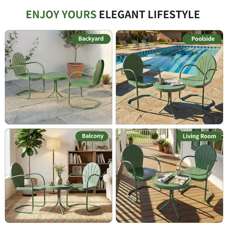 3-Piece Outdoor Bistro Set,Two-Person Patio Dining Set, Green