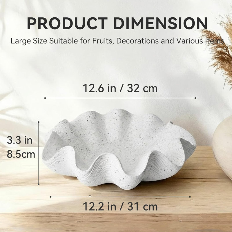 Scalloped Decorative Bowl – 12.6" Modern Shell Ruffle Fruit & Key Tray