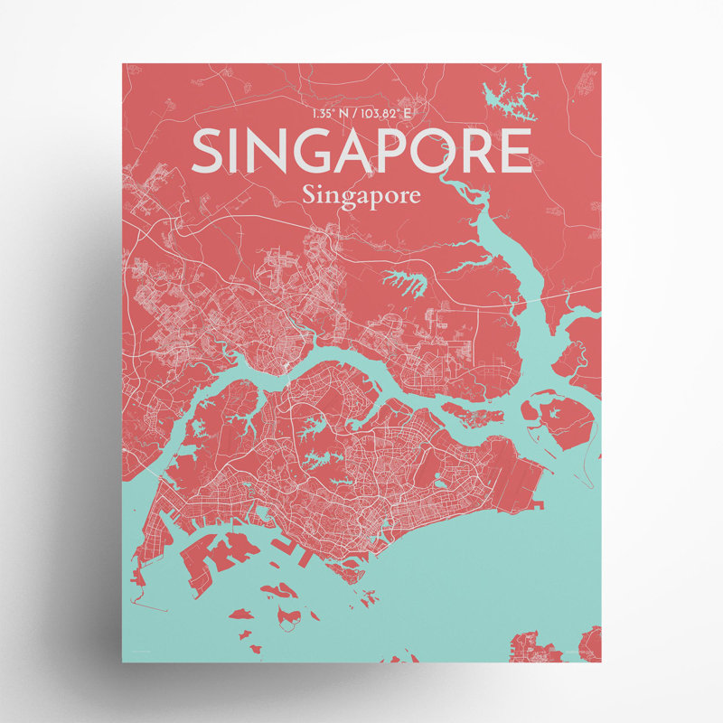 Singapore City Map In Maritime - No Frame Print, 20cm H x 16cm W x 0.05cm D