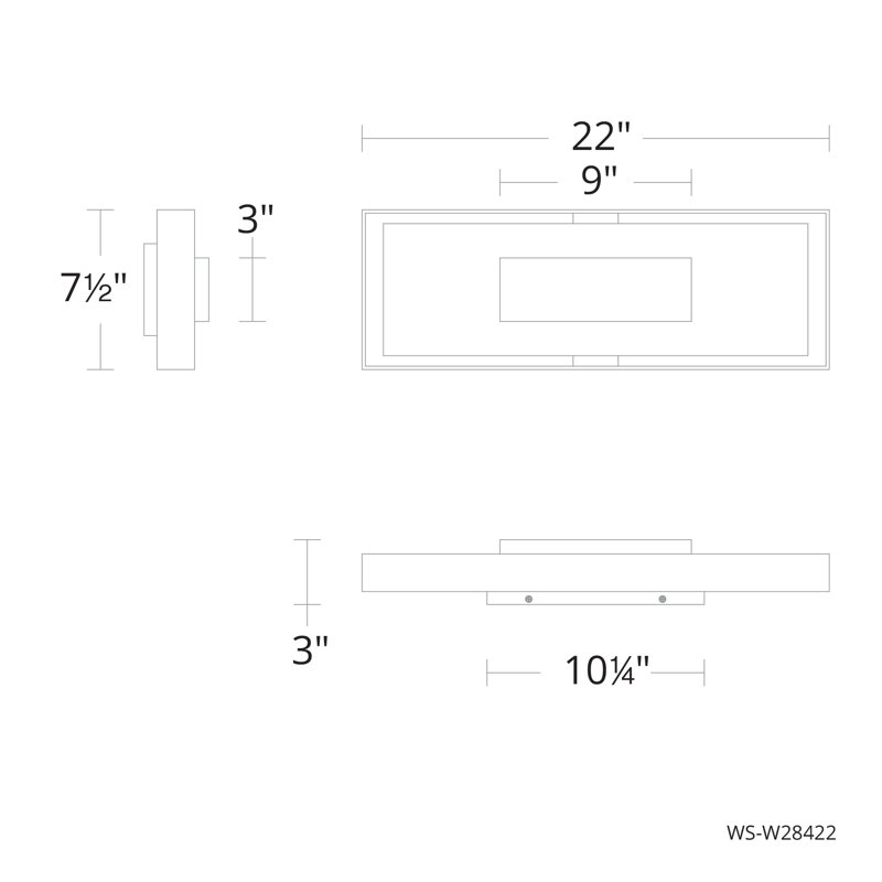 Boxie Aluminum LED Wall Light, 22" H x 7.5" W x 3" D