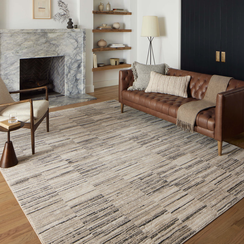 Oatmeal Charcoal Geometric Hand-knotted Synthetic Rug 2'-7" x 4'