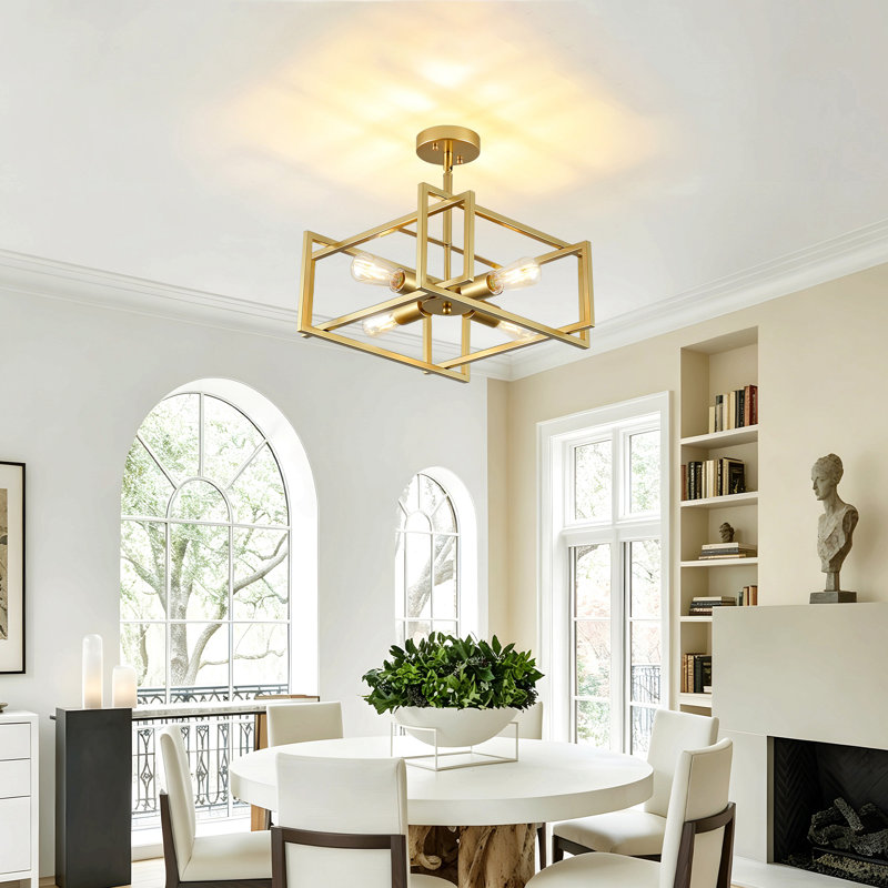 Plafonnier encastré industriel à 4 lumières de style lustre de style campagnard à 4 lumières pour îlot de cuisine, salle à manger, vestibule et couloir
