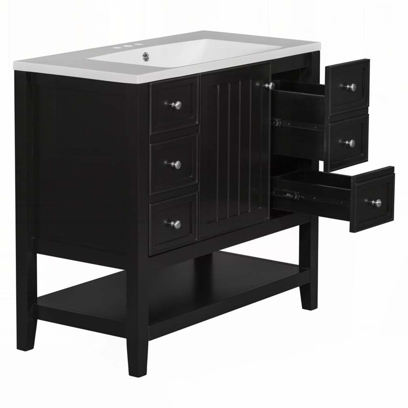 Meuble-lavabo 36 po avec lavabo en céramique, Noir