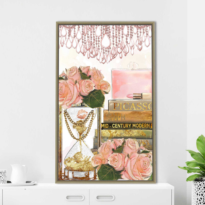 Time & Fashion (Vertical) par By Jodi - impression, H 51,5 po x l 31,5 po x P 2 po, Cadre flottant champagne