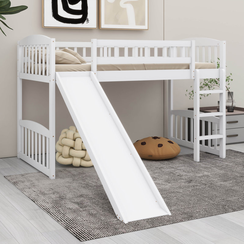 Lit mezzanine avec glissoire, échelle et garde-corps, Blanc