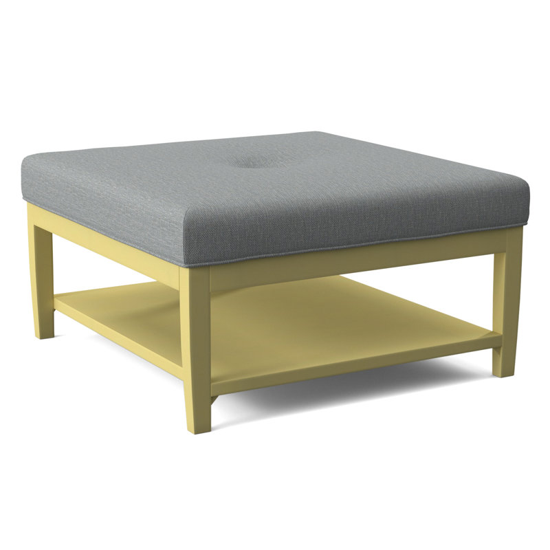 Hammond Square Ottoman, Antique Black Finish, Light Blue Performance Fabric; 0851-55