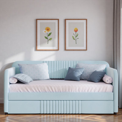 Upholstered Daybed With Trundle And Wood Slat