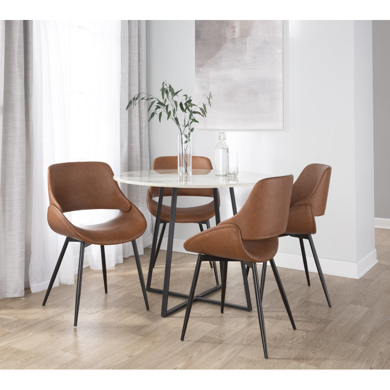 Najrin Upholstered Side Chair with Tapered Metal Legs, Camel Faux Leather, Black Metal