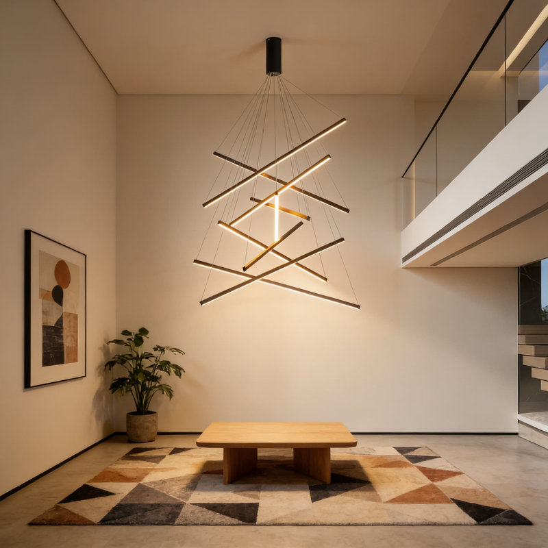 Lustre moderne à DEL à intensité variable avec hauteur réglable pour les hauts plafonds, température et luminosité de la couleur de la télécommande, luminaire suspendu sculptural Spoutnik