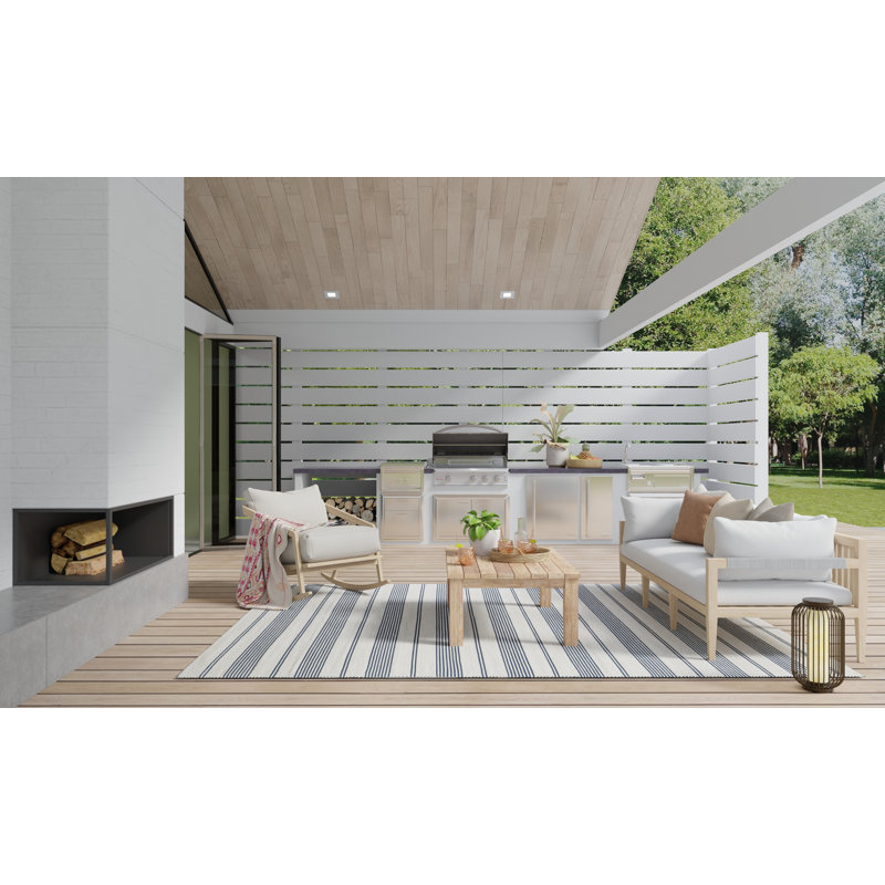 Tapis intérieur / extérieur rayé tissé à la main Perci, Rectangle de 10 pi x 14 pi