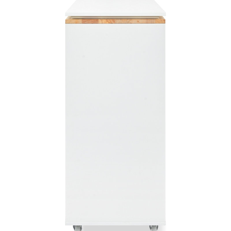 Îlot de cuisine avec compartiment de rangement et tablettes ouvertes, lumières DEL, blanc, prises de courant modernes à assemblage facile, options fonctionnelles