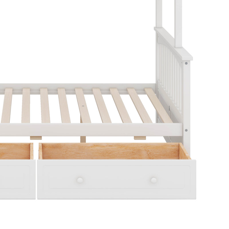 Lit simple superposé au dessus d'un lit double avec tiroirs, Blanc