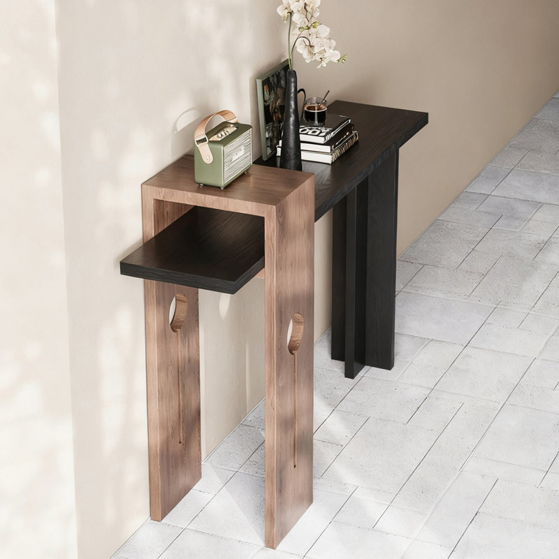 Modern-style solid wood console table, 33.4" H x 62.9" W x 14" D