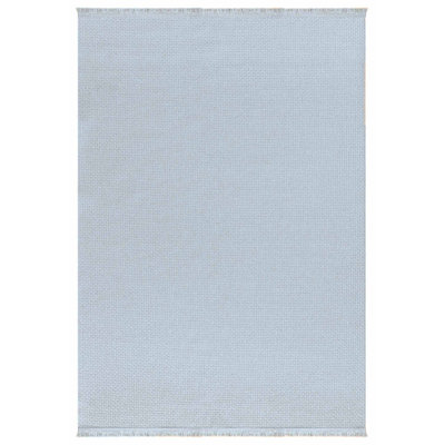 Light Blue Machine Washable Non-Slip Base Rustic Wicker Sisal Cut Rug