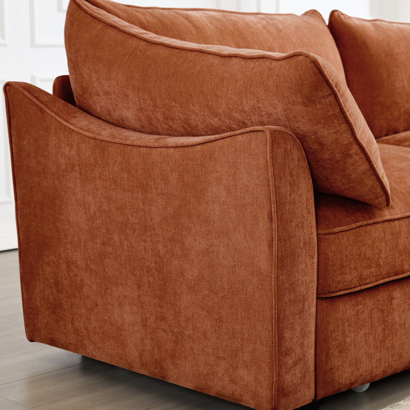 Orange 2 places en chenille avec rangement escamotable pour siège, coussins enveloppants et rangement en croissant doux chaque siège, passepoil en forme de croissant