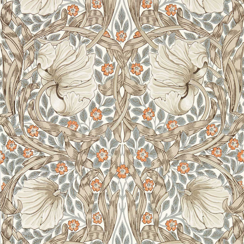 3' L x 2' W Wallpaper Roll, Linen/Coral, Paper