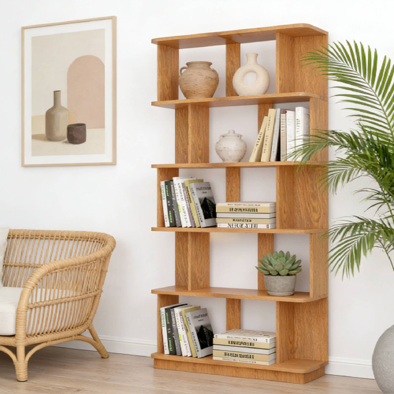 Bibliothèque ouverte à 5 niveaux 31,5 x 64,56 pouces pour le salon, Chêne foncé