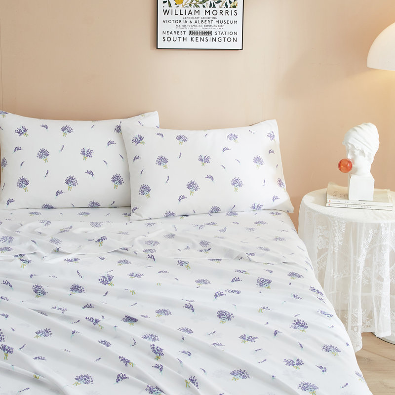 Ensemble de draps Zeta Boho, Lavande, Ensemble de draps pour lit simple TG avec 1 taie d