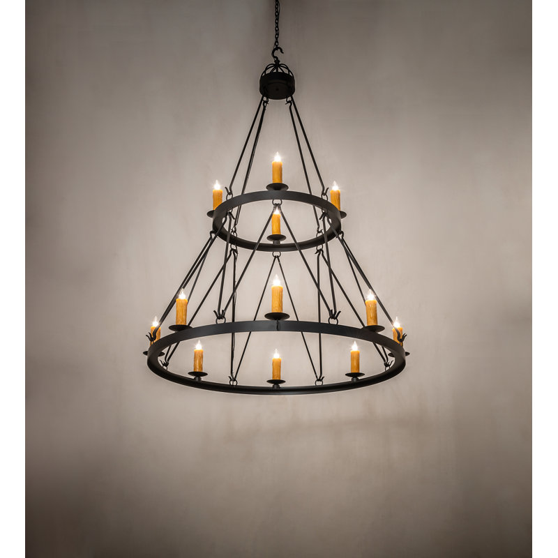 Lustre en roue de chariot à 12 lumières de style bougie
