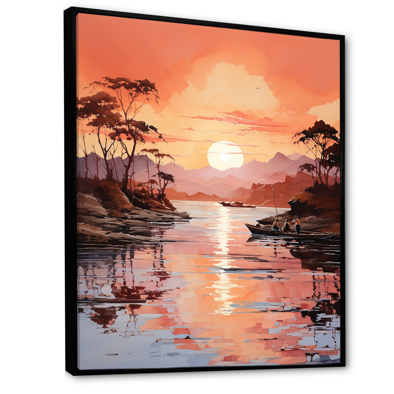 Golden Sunrise Silhouetted II - Nautical & Beach, reproduction d'art mural, Cadre flottant noir, H 40 po x l 30 po x P 1,5 po