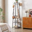 Portemanteaux de style industriel amélioré: 2 tablettes, panier en métal et 8 crochets doubles-307769075
