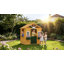 Maisonnette d'extérieur, maisonnette en bois pour enfants avec porte fonctionnelle, 3 fenêtres et 2 bacs à fleurs, maisonnette pour jardin pour enfants, salle de jeux intérieure pour enfants, 3 à 8 ans, brun